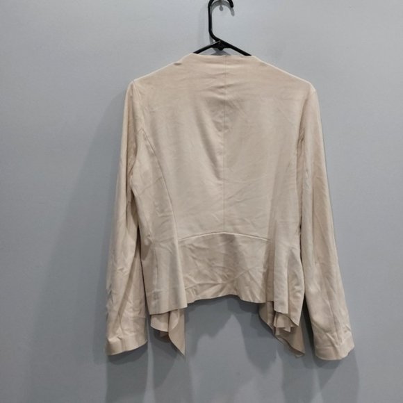 Zara Waterfall Open Front Faux Suede Blazer Jacket Coat Large Beige - Picture 4 of 5